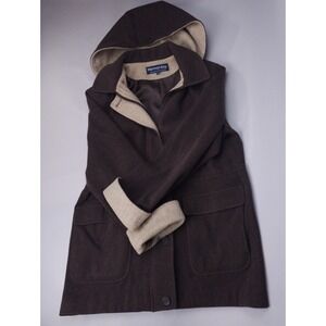 VTG Lagenlook Brown Wool Button Front Chore Jacket Barn Coat Women Sz MED Hooded